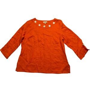 Choices Linen Top Tunic Lagenlook Embellished Boho Beach Women’s M Orange Casual